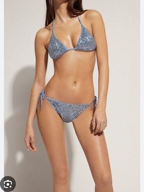 Calzedonia Sequin Triangle Bikini Set - Blue